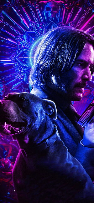 John Wick 3 Parabellum Neon Poster with Dog and Gun HD phone wallpaper