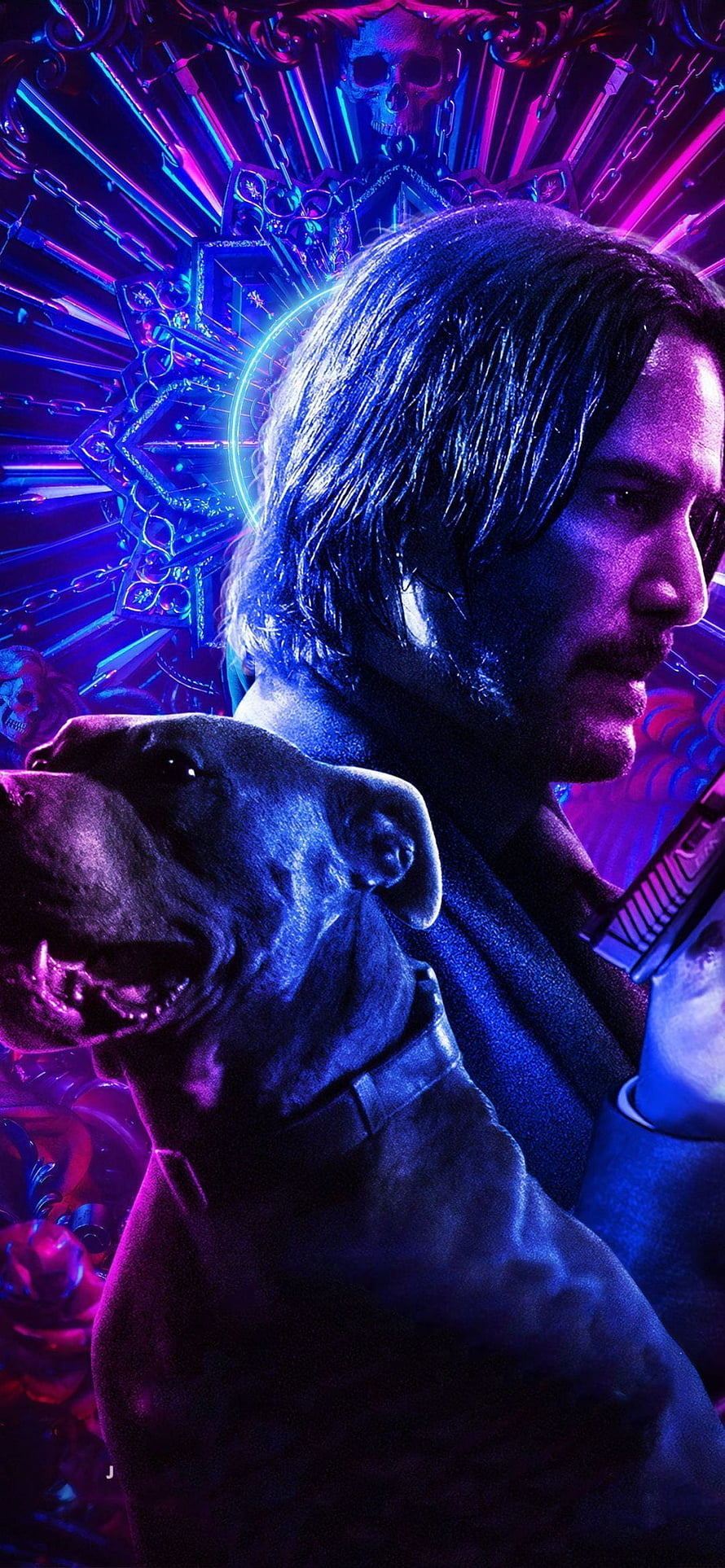 John Wick 3 Parabellum Neon Poster with Dog and Gun HD phone wallpaper