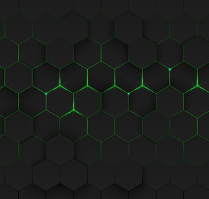 Futuristic Green Hexagonal Grid Pattern with Glowing Nodes on Dark Background HD wallpaper