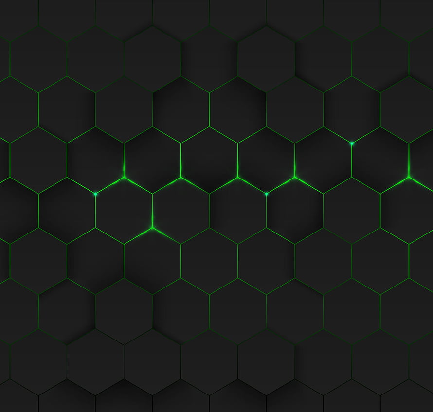 Futuristic Green Hexagonal Grid Pattern with Glowing Nodes on Dark Background HD wallpaper