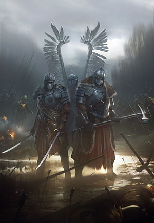 Winged Hussars in Full Plate Armor on a Gritty Medieval Battlefield HD phone wallpaper