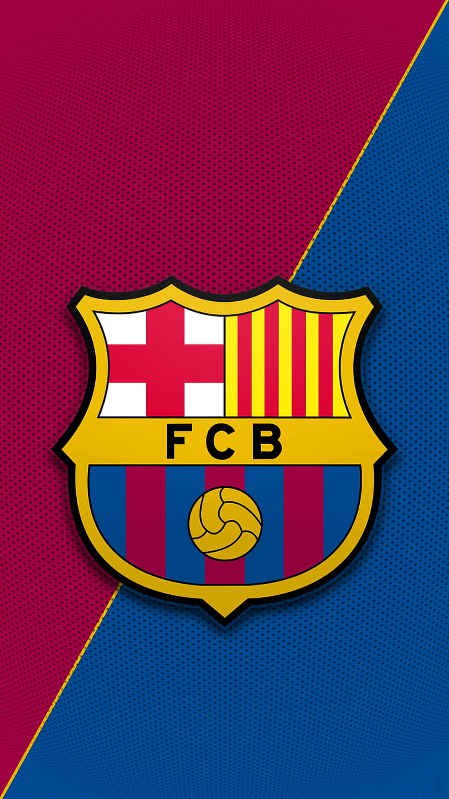 FC Barcelona Crest on Diagonal Maroon and Blue Halftone Background HD phone wallpaper