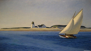 Edward Hopper The Long Leg Oil Painting of Sailboat and Lighthouse HD wallpaper