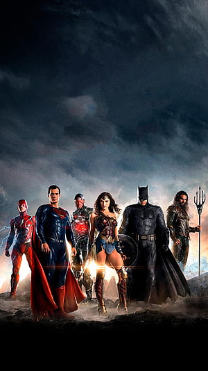 Justice League Heroes Standing Together in Dramatic Cinematic Poster Art HD phone wallpaper