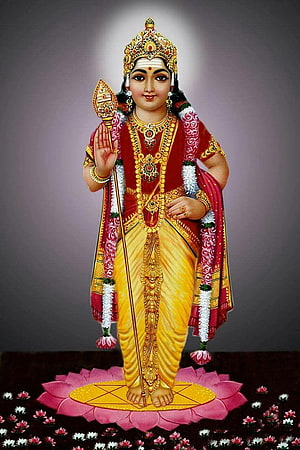 Lord Murugan Standing on Lotus with Gada and Traditional Attire HD phone wallpaper