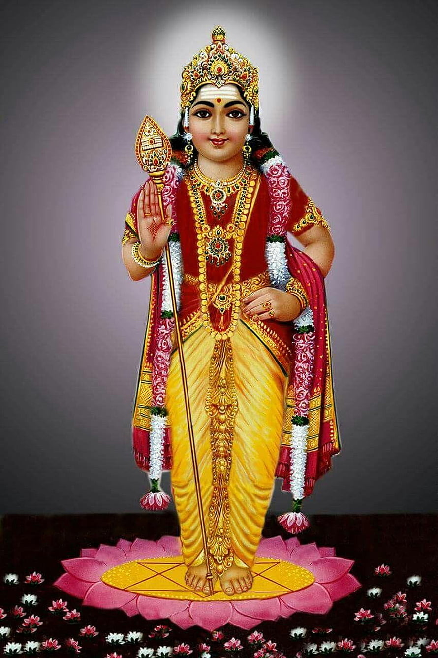 Lord Murugan Standing on Lotus with Gada and Traditional Attire HD phone wallpaper