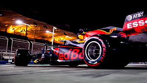 Red Bull Racing Formula 1 Car on the Night Race Circuit HD wallpaper
