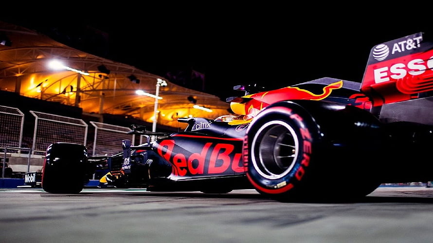 Red Bull Racing Formula 1 Car on the Night Race Circuit HD wallpaper