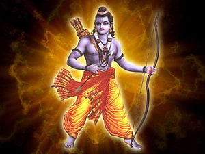 Lord Rama with Bow and Arrows in Traditional Indian Art Style HD wallpaper