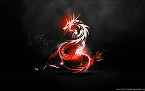 Glowing Red Tribal Dragon Digital Art on Dark Textured Background HD wallpaper