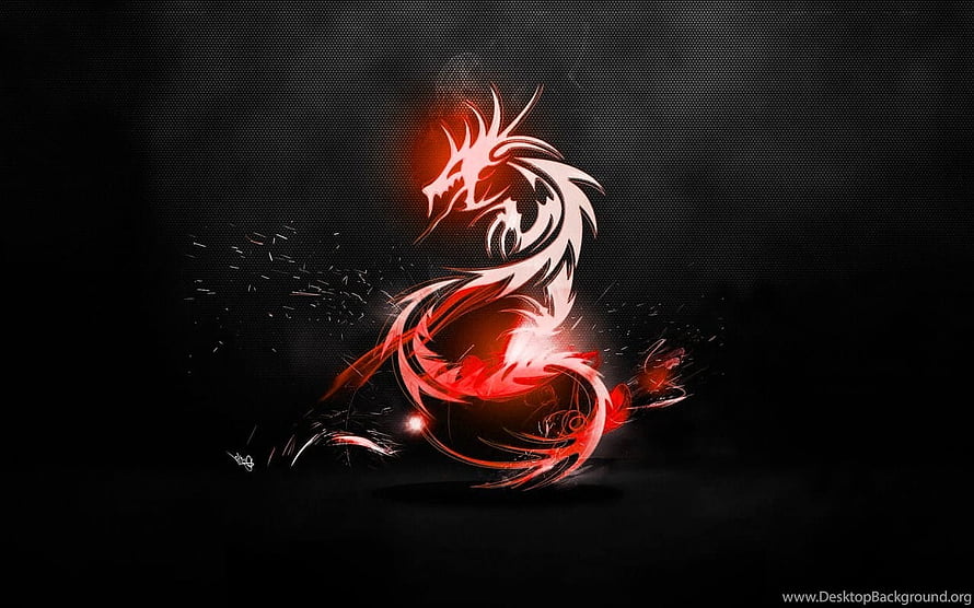 Glowing Red Tribal Dragon Digital Art on Dark Textured Background HD wallpaper