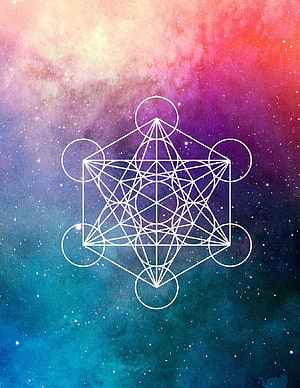 Metatron's Cube Sacred Geometry Overlay on Vibrant Cosmic Nebula Background HD phone wallpaper
