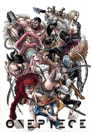 One Piece Straw Hat Pirates and Allies Group Illustration HD phone wallpaper