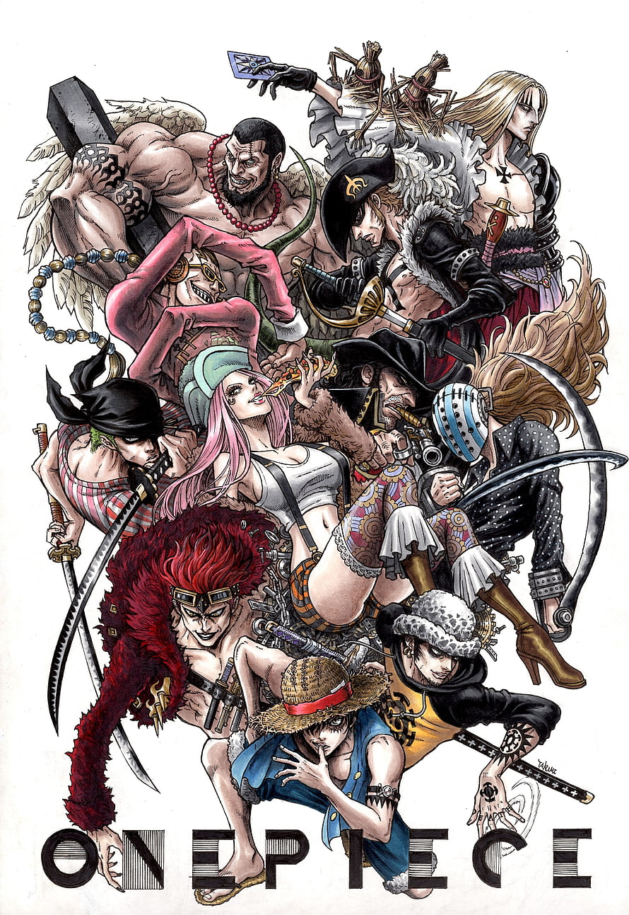 One Piece Straw Hat Pirates and Allies Group Illustration HD phone wallpaper