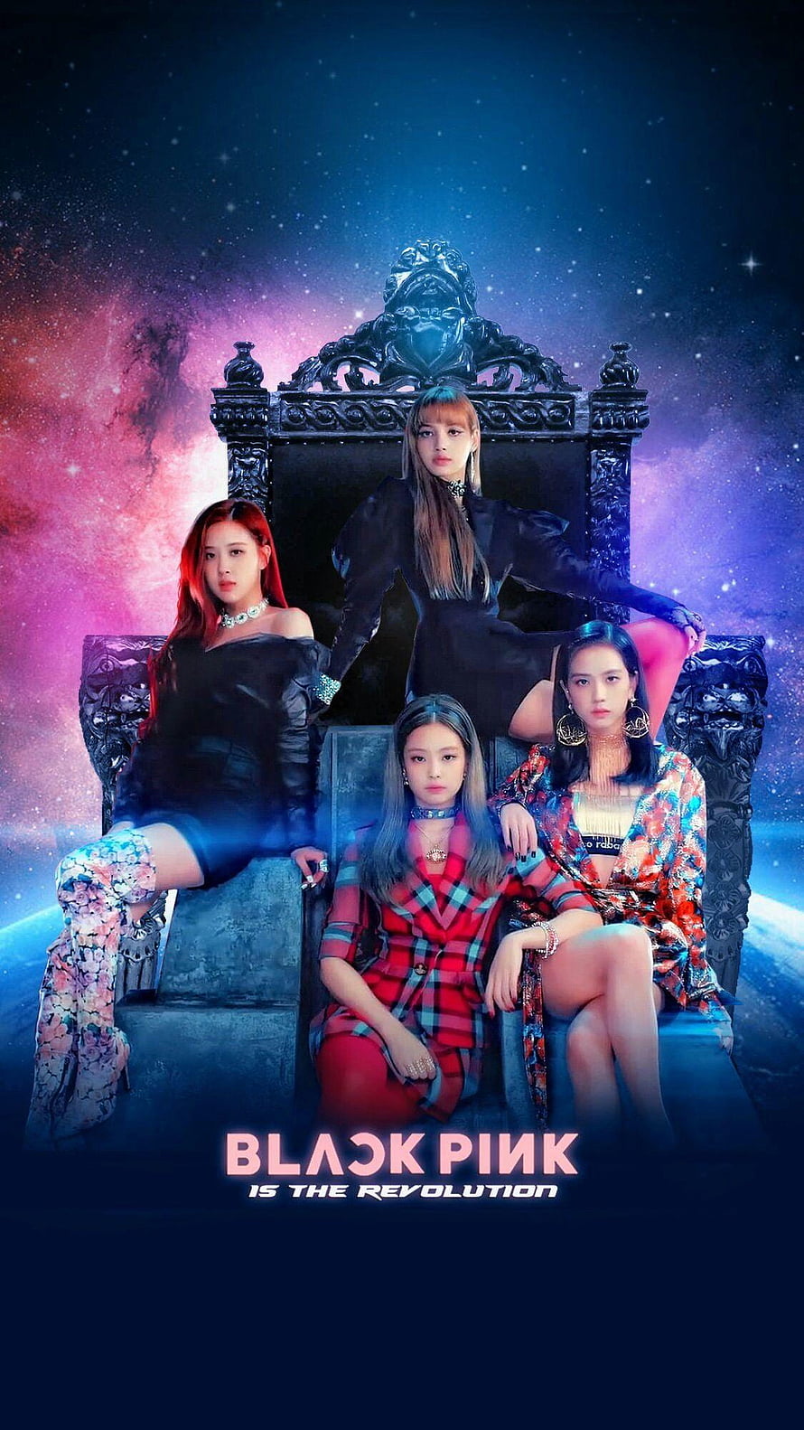 Blackpink Is The Revolution K-Pop Group on Ornate Throne Against Cosmic Nebula Sky HD phone wallpaper