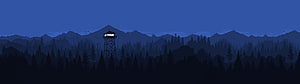 Firewatch Nighttime Forest Landscape with Illuminated Fire Tower and Mountain Range HD wallpaper