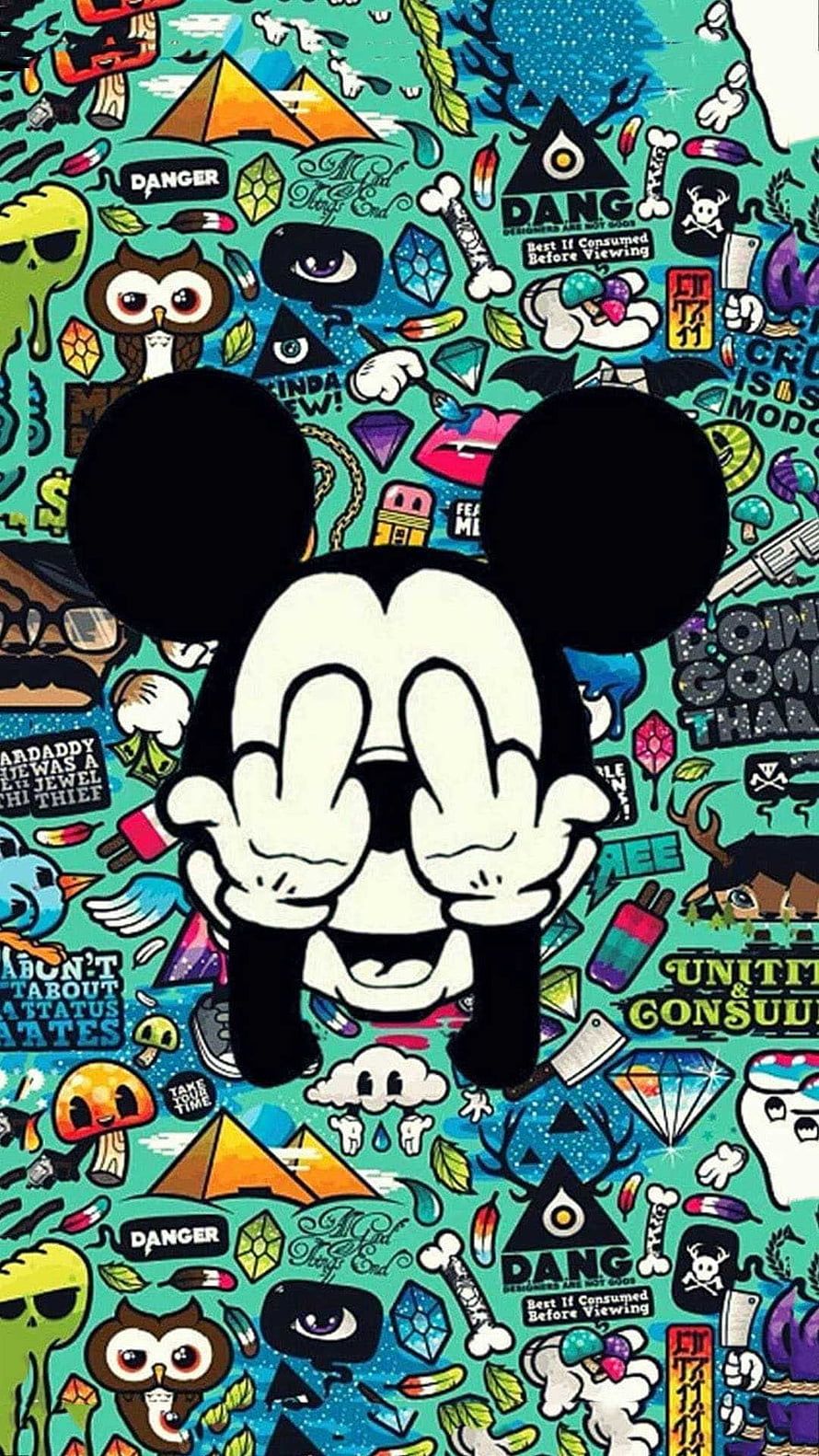 Mickey Mouse Middle Finger Illustration on Doodle Background HD phone wallpaper