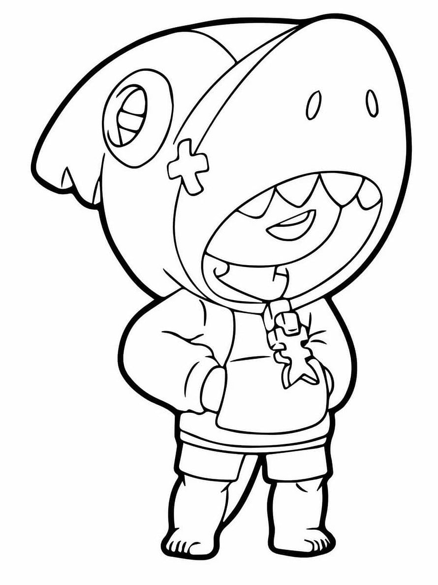 Leon from Brawl Stars in a Shark Costume Coloring Page HD phone wallpaper