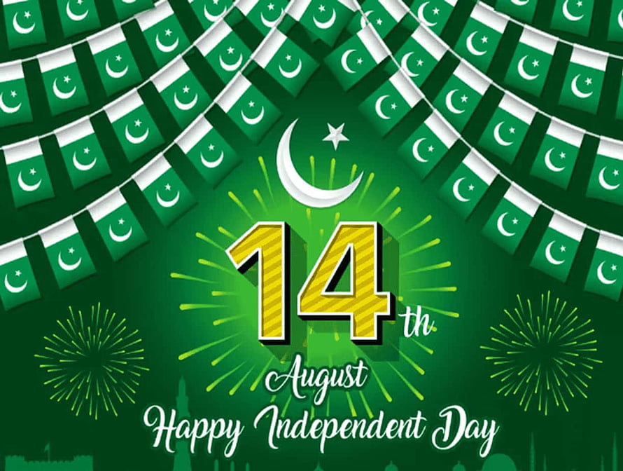Pakistan Independence Day 14th August Celebration with Flags and Fireworks HD wallpaper