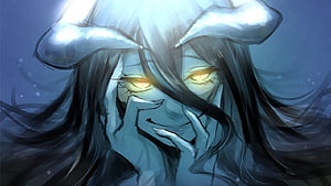 Albedo from Overlord Anime with Glowing Eyes and Horns HD wallpaper