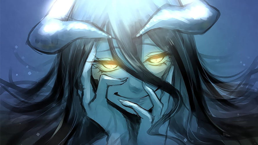 Albedo from Overlord Anime with Glowing Eyes and Horns HD wallpaper