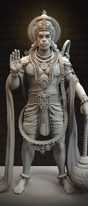 Hanuman 3D Sculpture Statue with Mace and Sacred Om Symbol, Lord hanuman statue 3d Mobile, jai hanuman mobile HD phone wallpaper