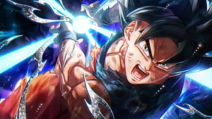 Goku Unleashing Intense Energy Attack in Dynamic Anime Illustration HD wallpaper