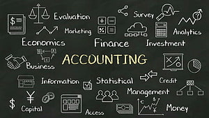 Accounting Concept Chalkboard with Business Finance and Economics Icons HD wallpaper