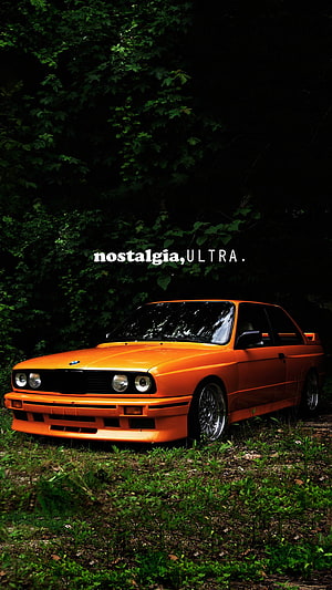 Orange BMW E30 M3 Stance Build Parked in Dark Forest HD phone wallpaper