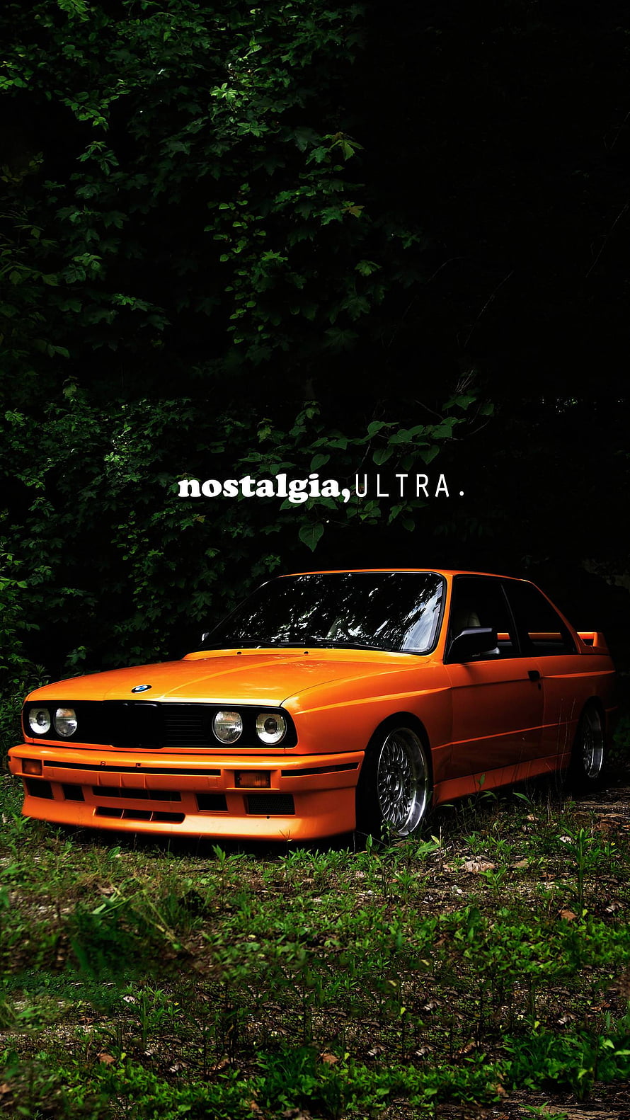 Orange BMW E30 M3 Stance Build Parked in Dark Forest HD phone wallpaper