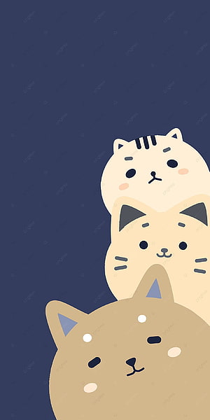 Kawaii Stacked Cat Illustration on Dark Blue Background HD phone wallpaper