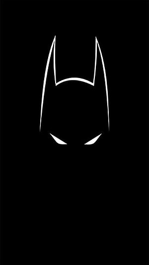 Minimalist Batman Cowl Silhouette with Glowing Eyes on Black Background HD phone wallpaper