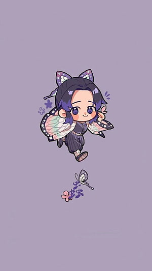 Chibi Shinobu Kocho from Demon Slayer with Butterfly Wings and Hair Accessories HD phone wallpaper