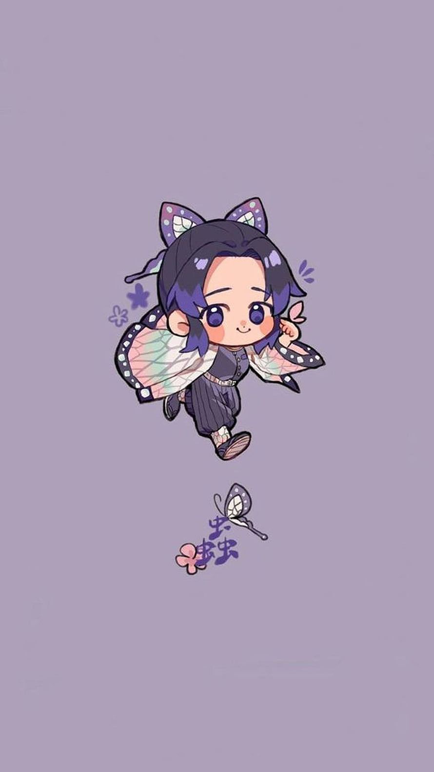 Chibi Shinobu Kocho from Demon Slayer with Butterfly Wings and Hair Accessories HD phone wallpaper
