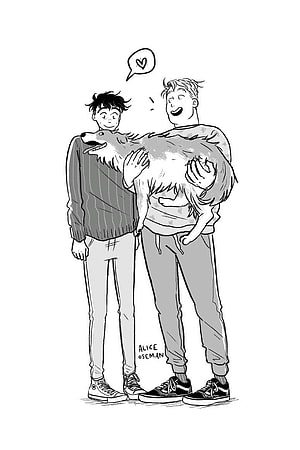 Heartstopper Nick and Charlie Holding Dog Black and White Comic Illustration HD phone wallpaper