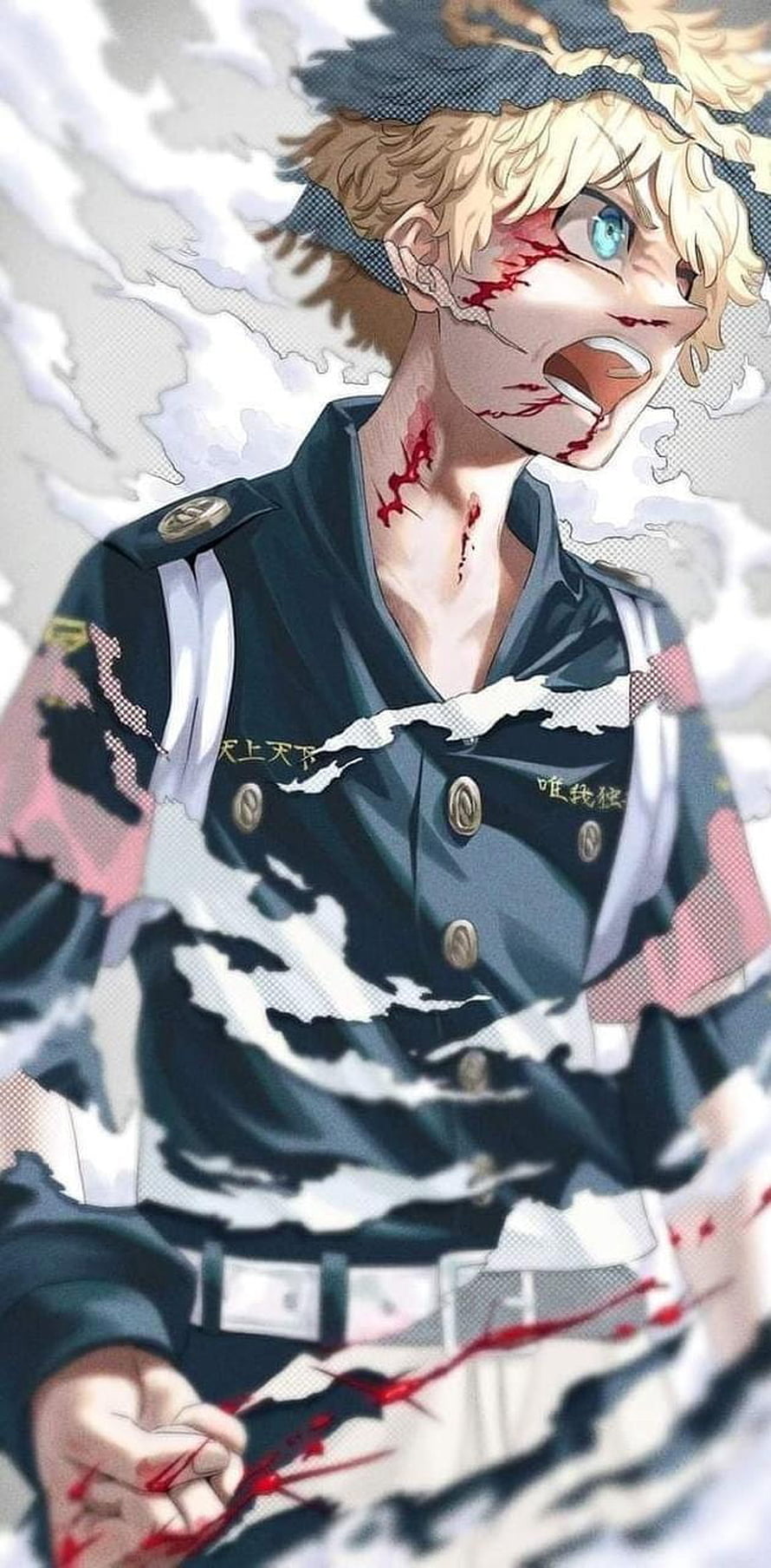 Takemichi Anime Character in Military Uniform with Blood and Torn Fabric HD phone wallpaper