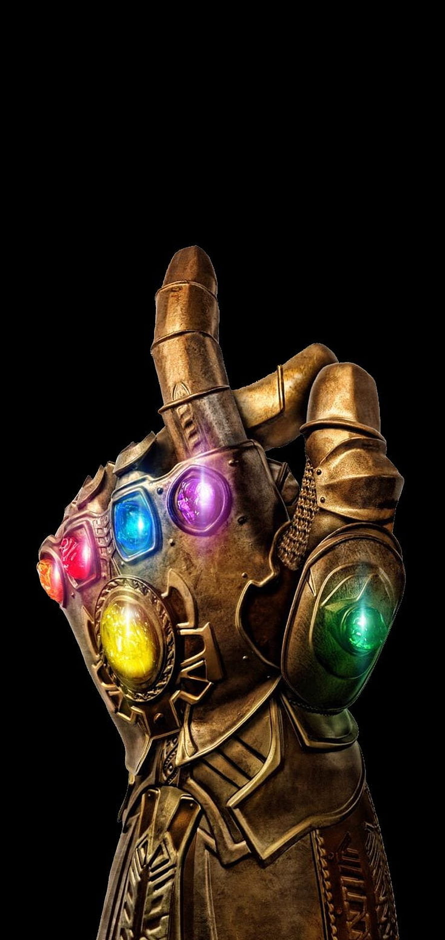 Thanos Infinity Gauntlet with Glowing Infinity Gems on Black Background HD phone wallpaper