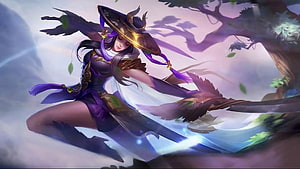 Fanny Skylark from Mobile Legends in Dynamic Combat Pose with Purple and Gold Armor HD wallpaper