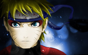 Naruto Uzumaki Close-Up Portrait with Rain and Intense Blue Eyes HD wallpaper