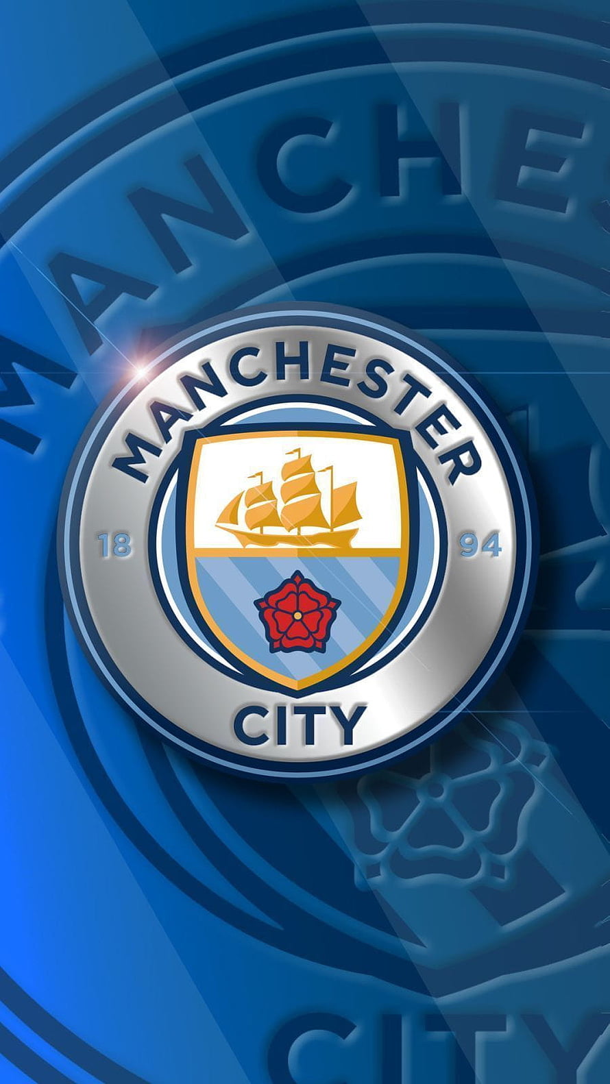 Manchester City FC Official Club Crest on Blue Background HD phone wallpaper