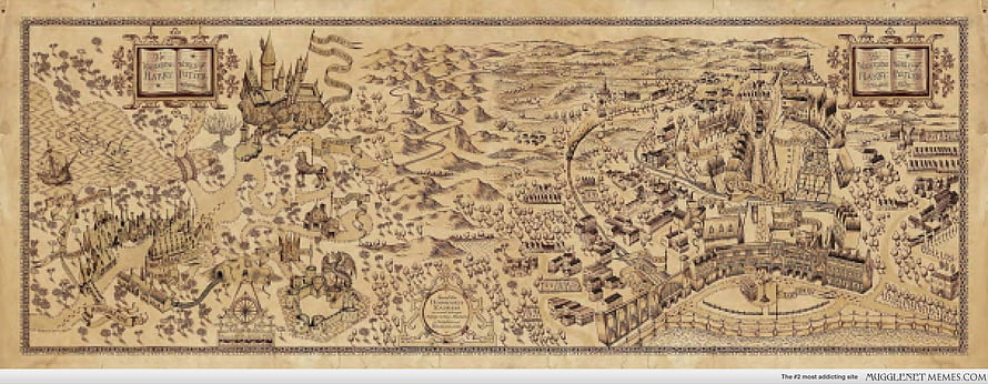 Detailed Illustrated Map of the Wizarding World from Harry Potter HD wallpaper