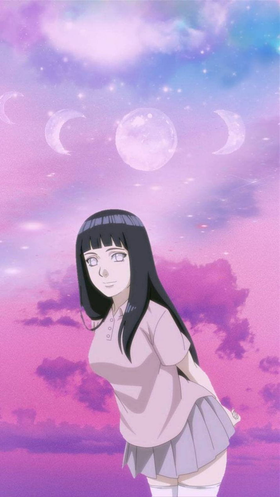 Hinata Hyuga Anime Character Under Dreamy Purple Moonlit Sky HD phone wallpaper