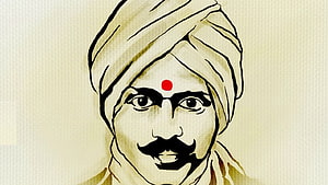 Subramania Bharati Portrait Illustration with Turban and Red Bind HD wallpaper