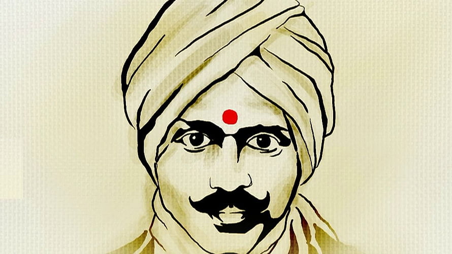 Subramania Bharati Portrait Illustration with Turban and Red Bind HD wallpaper