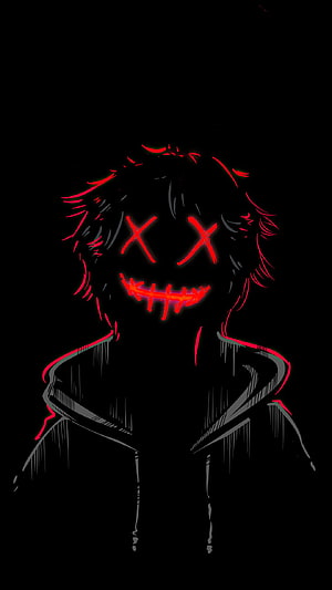 Glowing Red X Eyes and Stitched Smile on Dark Anime Character Portrait HD phone wallpaper