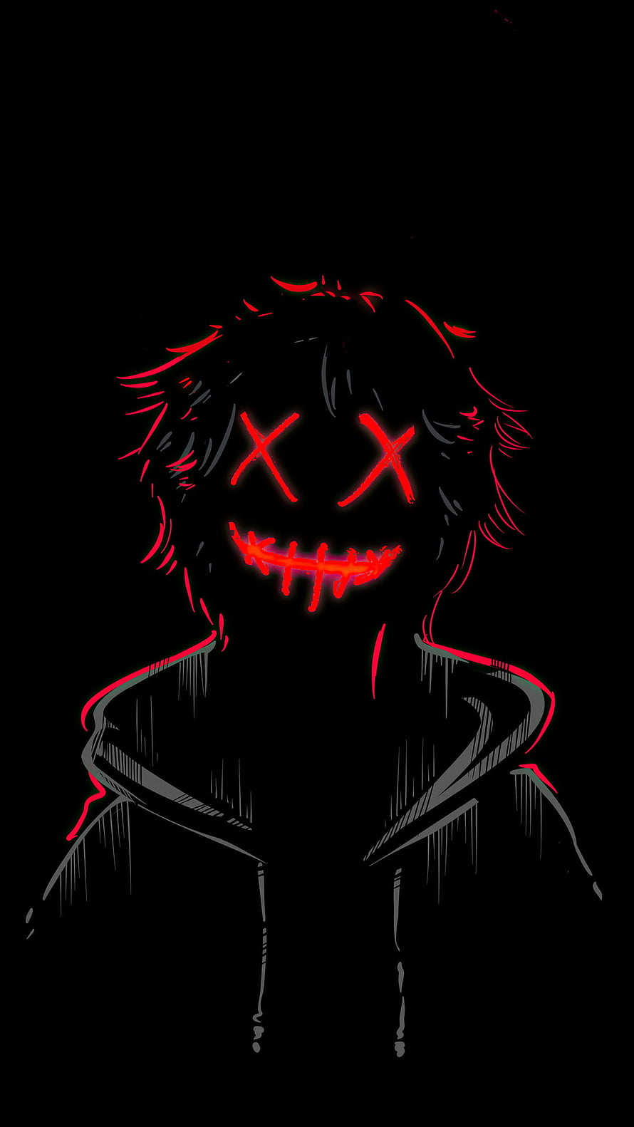 Glowing Red X Eyes and Stitched Smile on Dark Anime Character Portrait HD phone wallpaper