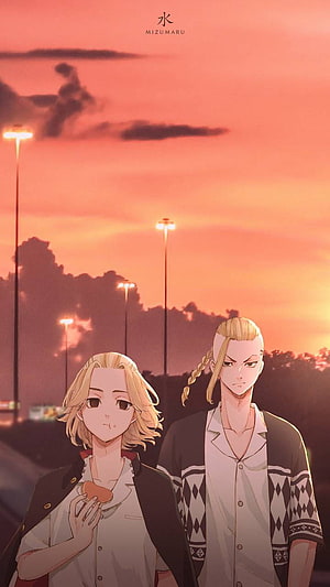 Mikey and Draken from Tokyo Revengers Walking at Sunset HD phone wallpaper