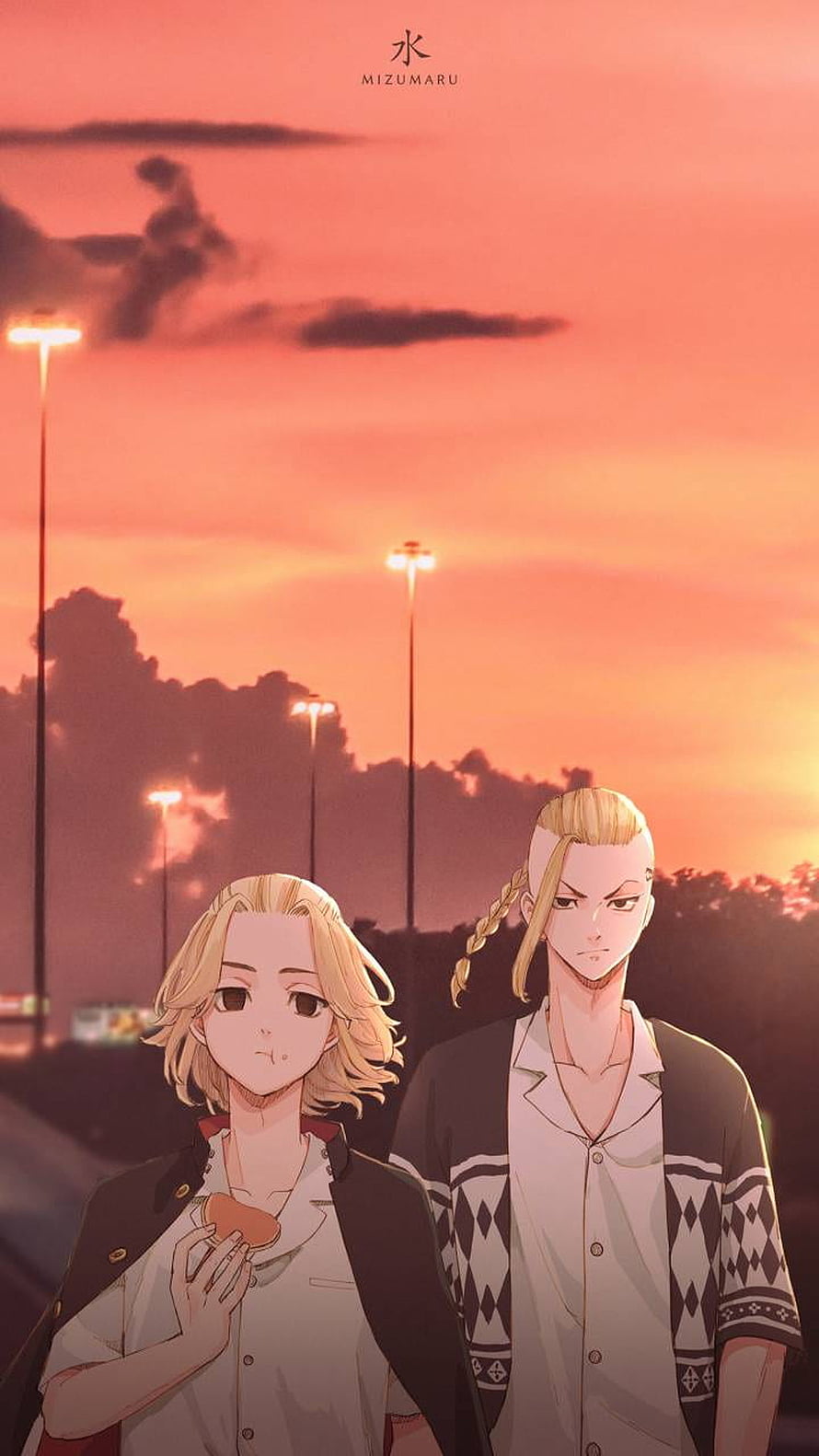 Mikey and Draken from Tokyo Revengers Walking at Sunset HD phone wallpaper