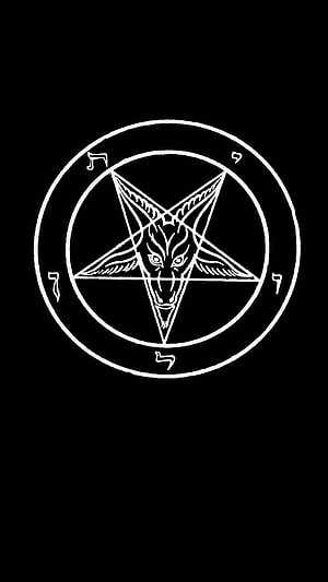 Baphomet Pentagram Sigil with Horned Demon Face and Runes on Black Background HD phone wallpaper