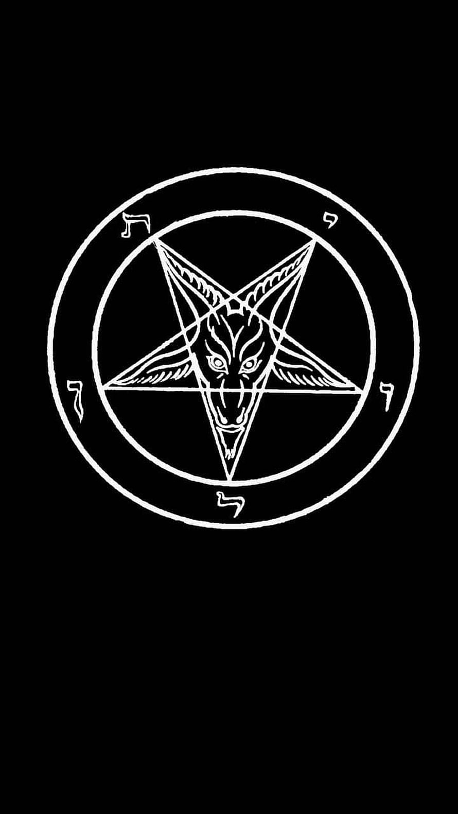 Baphomet Pentagram Sigil with Horned Demon Face and Runes on Black Background HD phone wallpaper